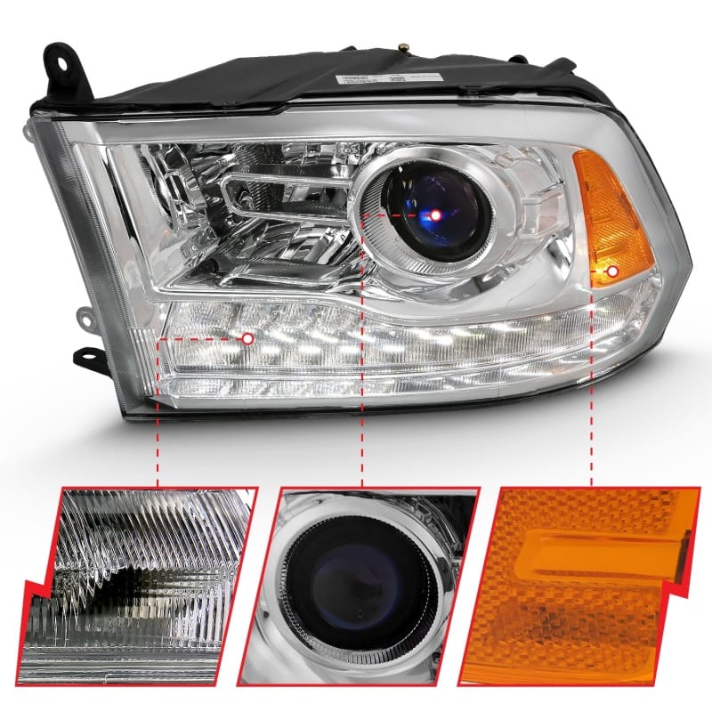 ANZO 2009-2018 Dodge Ram 1500 Projector Plank Style Switchback H.L Halo Chrome Amber (OE Style) thumbnail 2