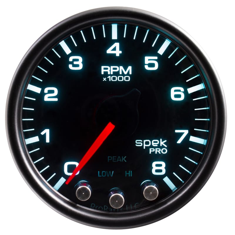 Autometer Spek-Pro Gauge Tach 2 1/16in 8K Rpm W/ Shift Light & Peak Mem Blk/Smoke/Blk thumbnail 3