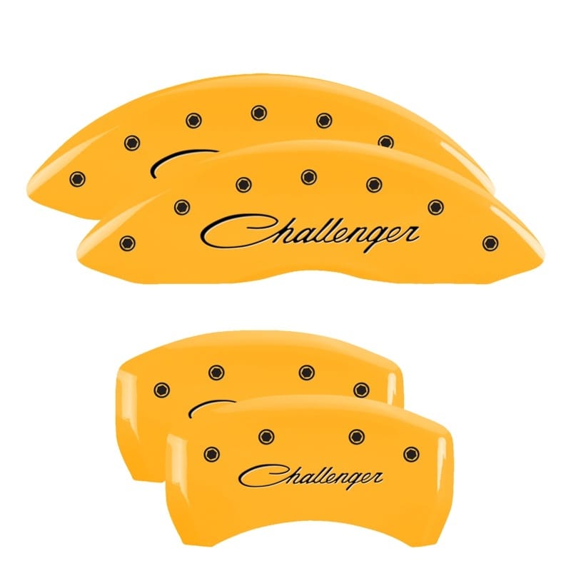 MGP 4 Caliper Covers Engraved Front & Rear Cursive/Challenger Yellow finish black ch - 12181SCLSYL