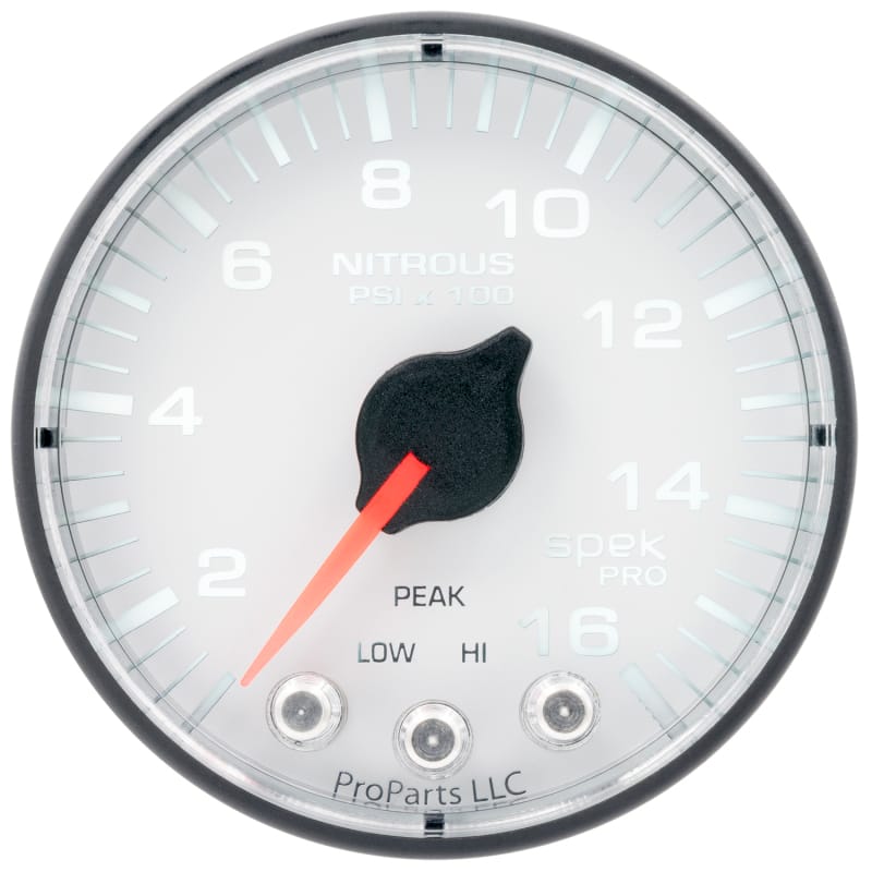 Autometer Spek-Pro 2 1/16in 1600PSI Stepper Motor w/ Peak & Warn White/Black Nitrous Pressure Gauge thumbnail 2