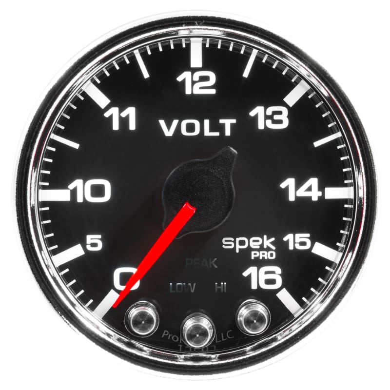 Autometer Spek-Pro Gauge Voltmeter 2 1/16in 16V Stepper Motor W/Peak & Warn Blk/Chrm - P34431 thumbnail 3