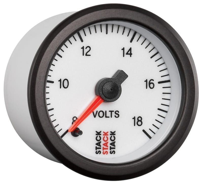 Autometer Stack 52mm 8-18V Pro Stepper Motor Battery Voltage Gauge - White thumbnail 5