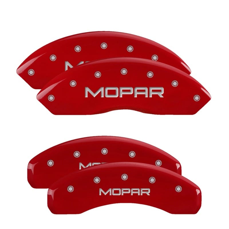 MGP 4 Caliper Covers Engraved Front & Rear MOPAR Red finish silver ch - 12059SMOPRD