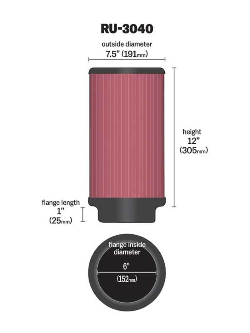 K&N Universal Rubber Filter 6in ID 7.5in OD 12in H thumbnail 3