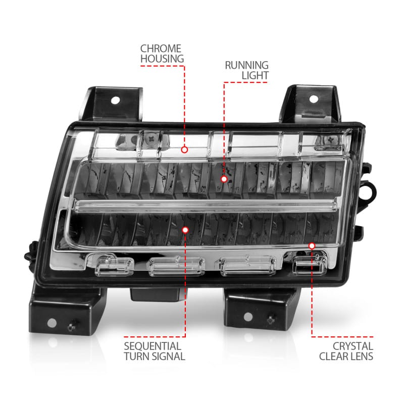 ANZO 2018-2021 Jeep Wrangler LED Side Markers Chrome Housing Clear Lens w/ Sequential Signal thumbnail 5