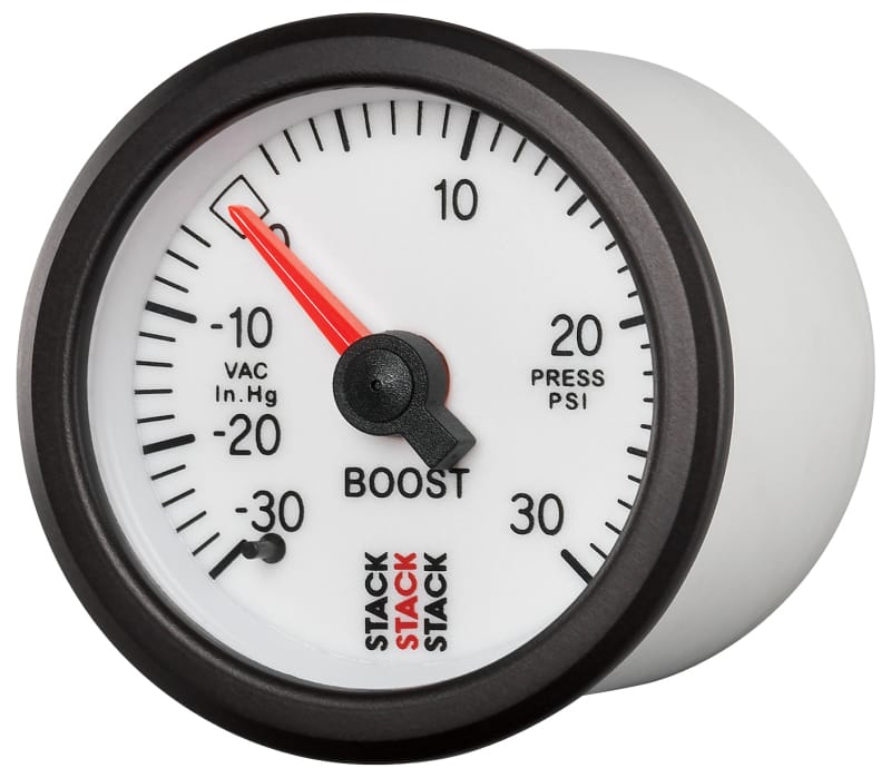 Autometer Stack 52mm -30INHG to +30 PSI (Incl T-Fitting) Mechanical Boost Pressure Gauge - White thumbnail 2