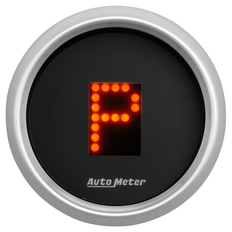 AutoMeter Gauge Gear Pos 2-1/16in. Incl Indicators Black Dial Red Led Silver Bezel thumbnail 2