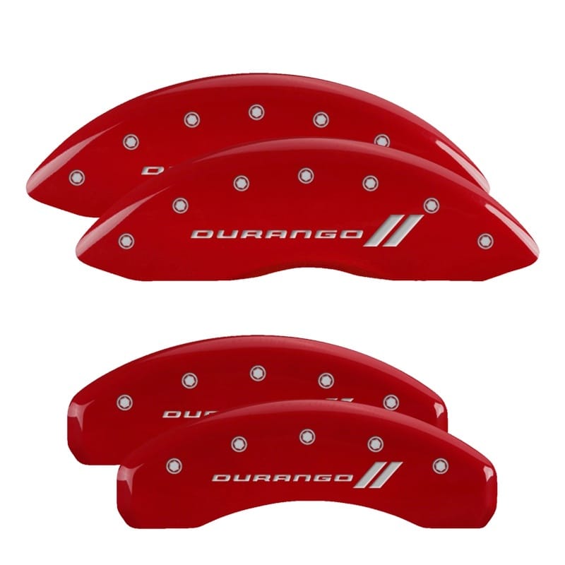 MGP 4 Caliper Covers Engraved Front & Rear With stripes/Durango Red finish silver ch - 12043SDGORD