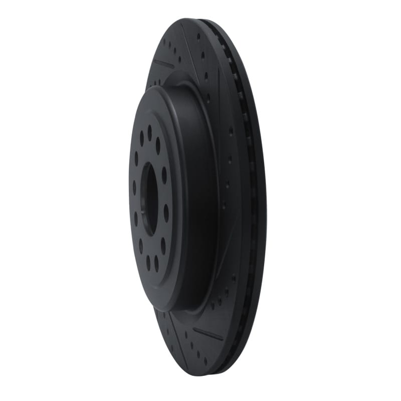 R1 19-25 Ram 1500 Rear Right Drilled & Slotted Black Brake Rotor thumbnail 2