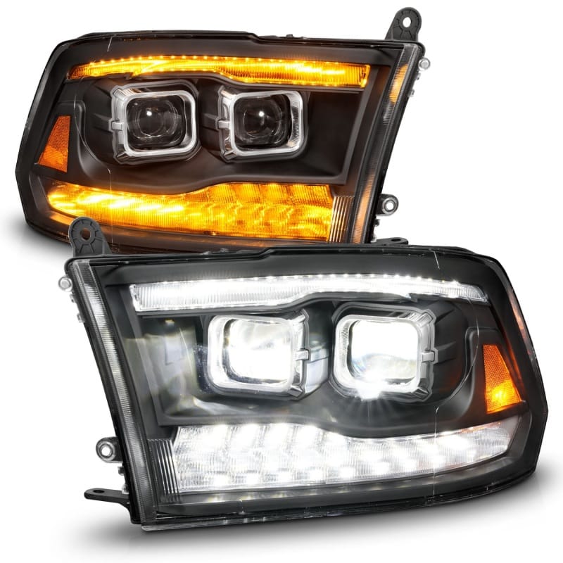 ANZO 09-18 Dodge Ram 1500/2500/3500 Full LED Proj Headlights w/Switchback Light Bar - Black thumbnail 2