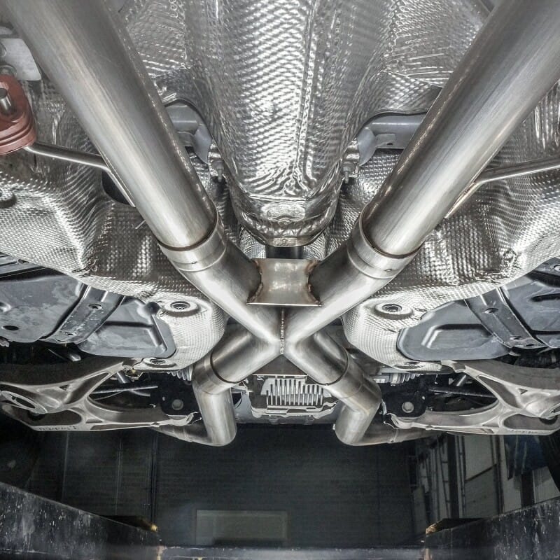 Stainless Works 2018 Jeep TrackHawk 6.2L 3in Catback System X-Pipe Turbo S-Tube Muffler Stock Exit thumbnail 2
