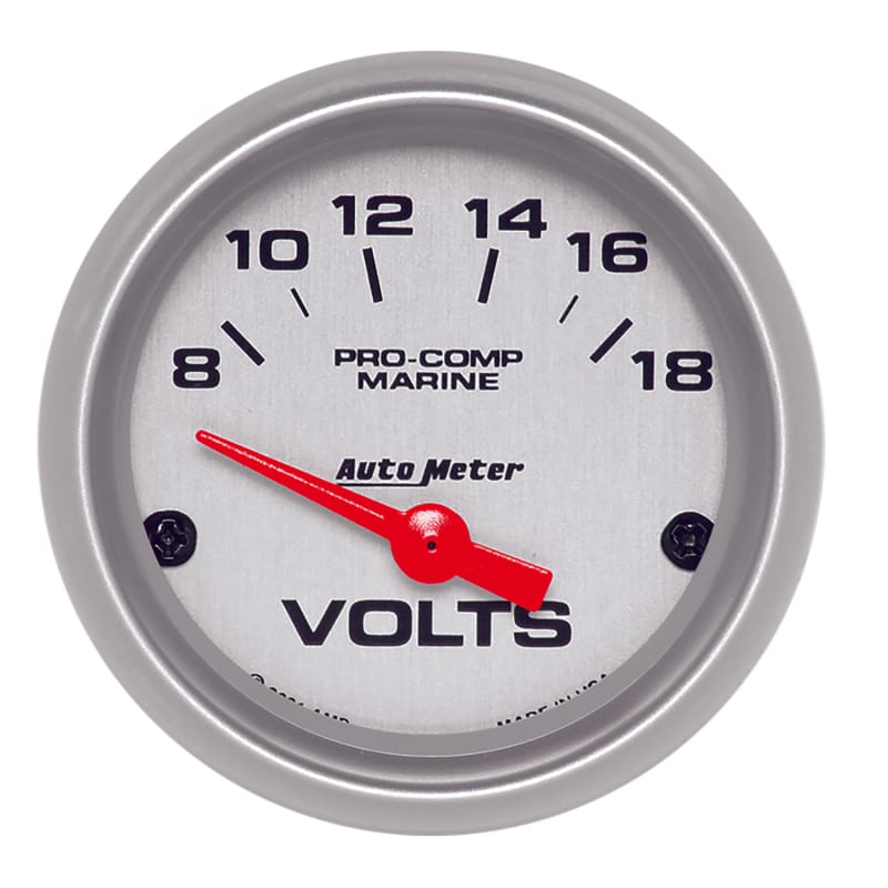 Autometer Voltmeter 2-1/16in 18V Electric Marine Silver Ultra-Lite Gauge thumbnail 2