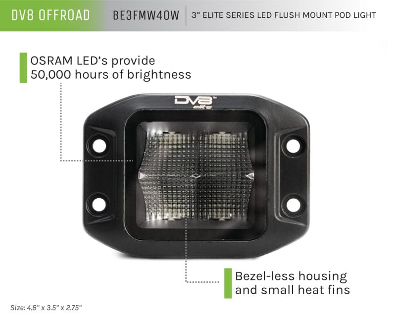DV8 Offroad Elite Series 3in Cube LED Light 40W Spot 3W LED thumbnail 7