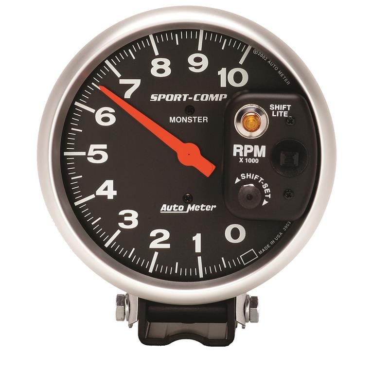 Autometer Sport-Comp 5 inch 10,000 RPM Pedestal Mount Tachometer (Shift-Lite on Control Shield)