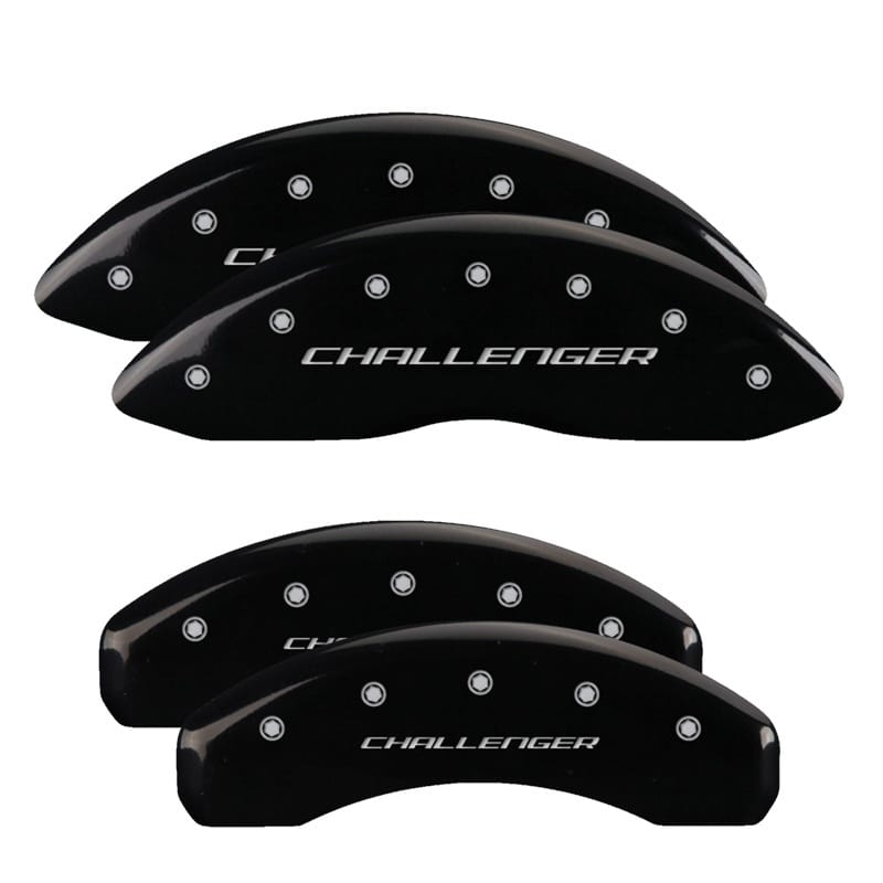 MGP 4 Caliper Covers Engraved Front & Rear Block/Challenger Black finish silver ch - 12088SCLBBK