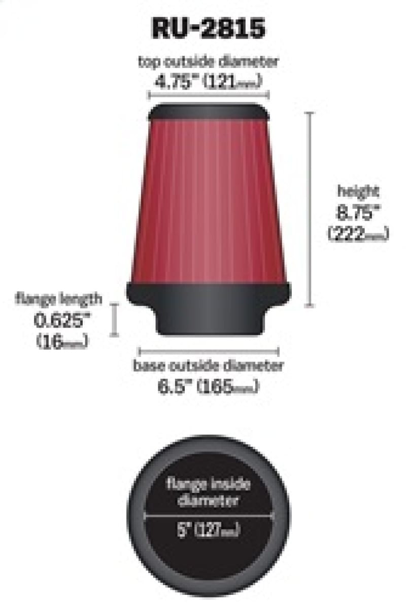 K&N Universal Clamp-On Air Filter 5in FLG / 6-1/2in B / 4-3/8in T / 8-3/4in H thumbnail 3