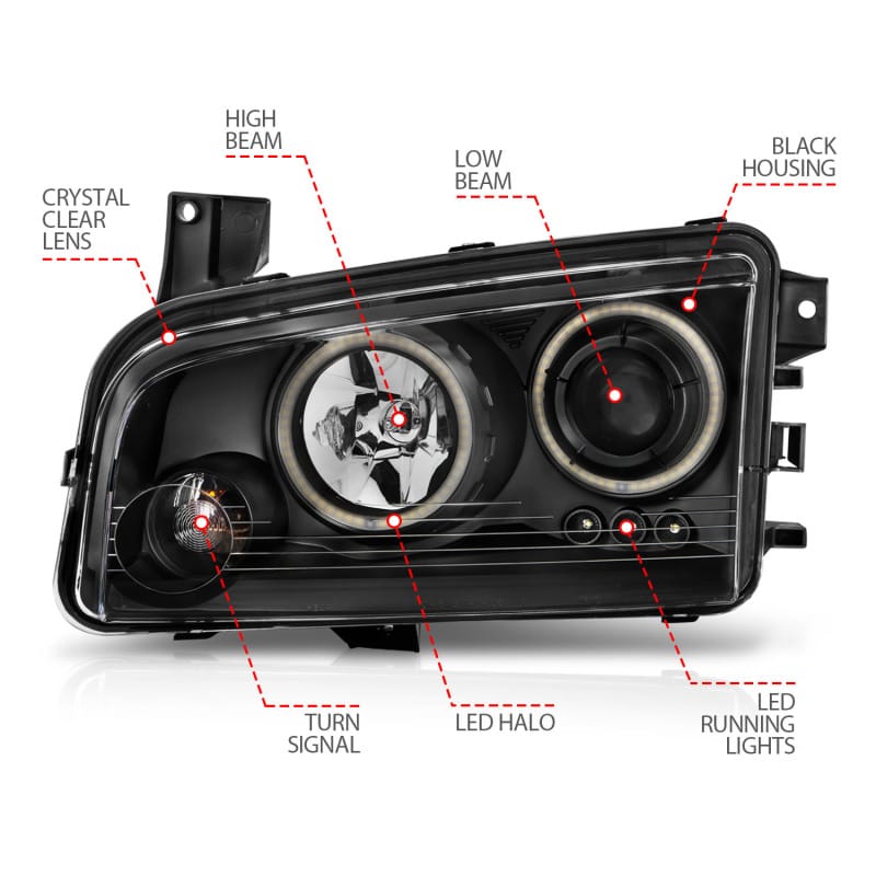 ANZO 2006-2010 Dodge Charger Projector Headlights w/ Halo Chrome (CCFL) thumbnail 6