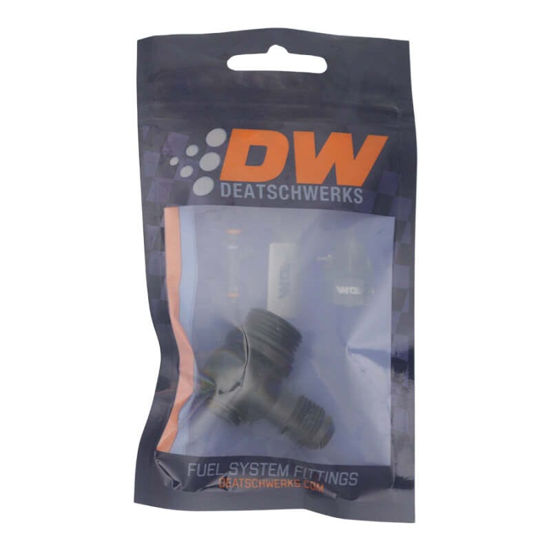 DeatschWerks 8AN ORB Male to 6AN Male Flare Low Profile 90-Degree Swivel - Anodized Matte Black thumbnail 2