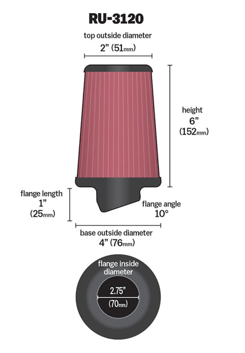K&N Universal Rubber Filter - RU-3120 thumbnail 2