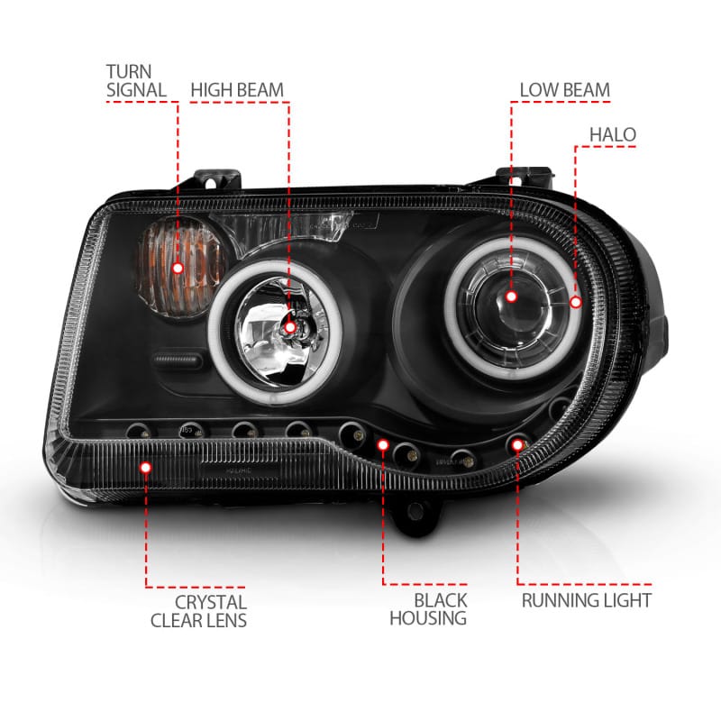 ANZO 2005-2010 Chrysler 300C Projector Headlights w/ Halo Black (CCFL) G2 thumbnail 6