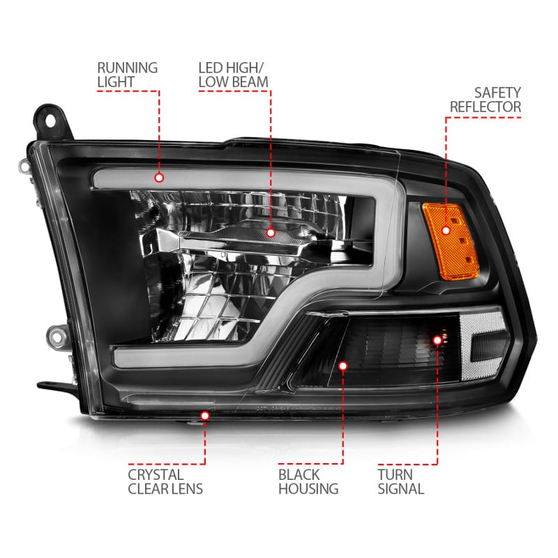 ANZO 2009-2020 Dodge Ram 1500 Full LED Square Projector Headlights w/ Chrome Housing Black Amber thumbnail 5