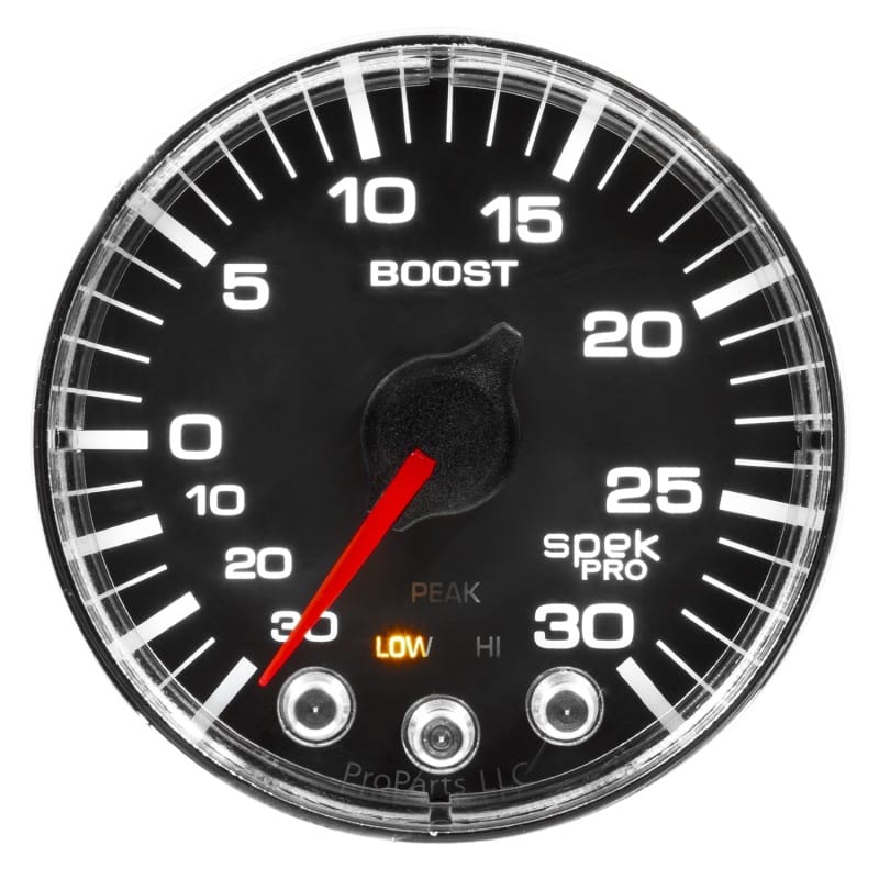 Autometer Spek-Pro Gauge Vac/Boost 2 1/16in 30Inhg-30psi Stepper Motor W/Peak & Warn Black/Chrome - P302318 thumbnail 3