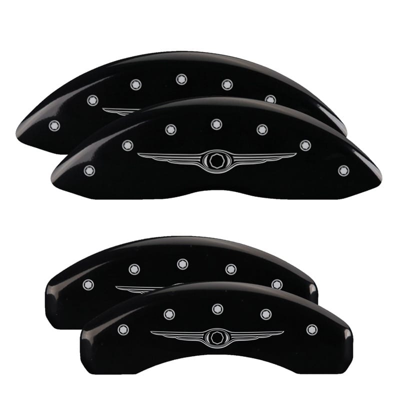 MGP 4 Caliper Covers Engraved Front & Rear Style 1/Chrysler Wing Black finish silver ch - 32009SCW1BK