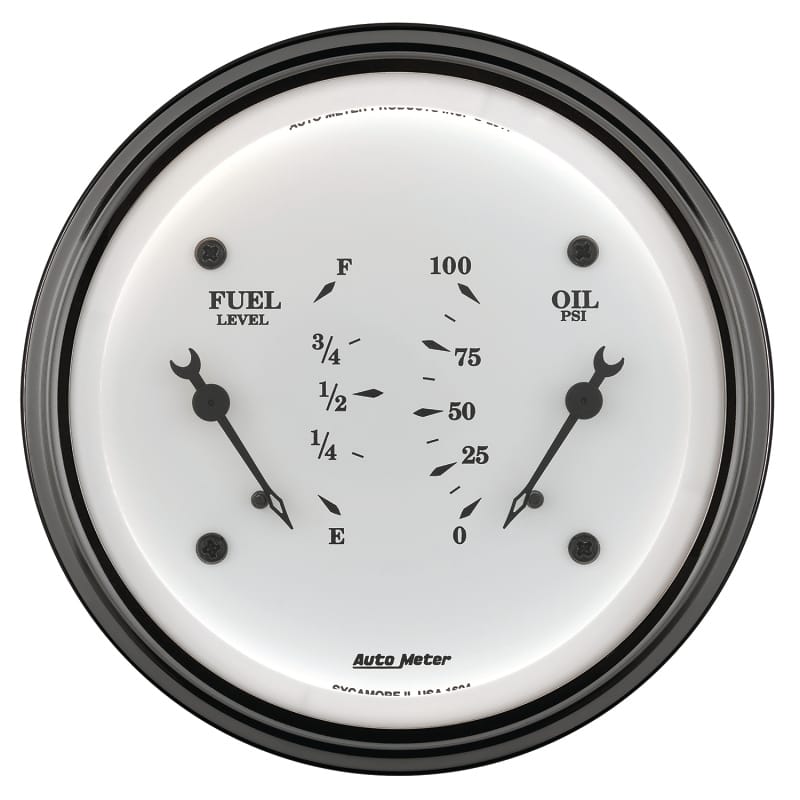 AutoMeter Gauge Dual Fuel & Oilp 3-3/8in. 240 Ohm(e) to 33 Ohm(f) & 100PSI Elec Old Tyme Wht thumbnail 2