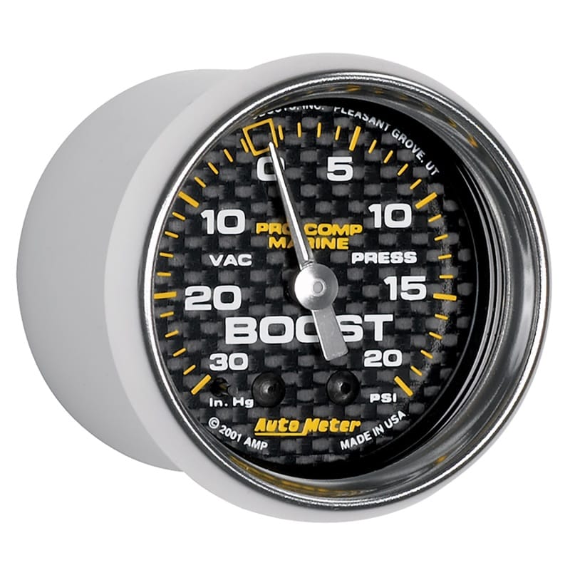 Autometer Marine Carbon Fiber 2-1/16in 30INHG/20PSI Mechanical Vacuum/Boost Gauge thumbnail 3