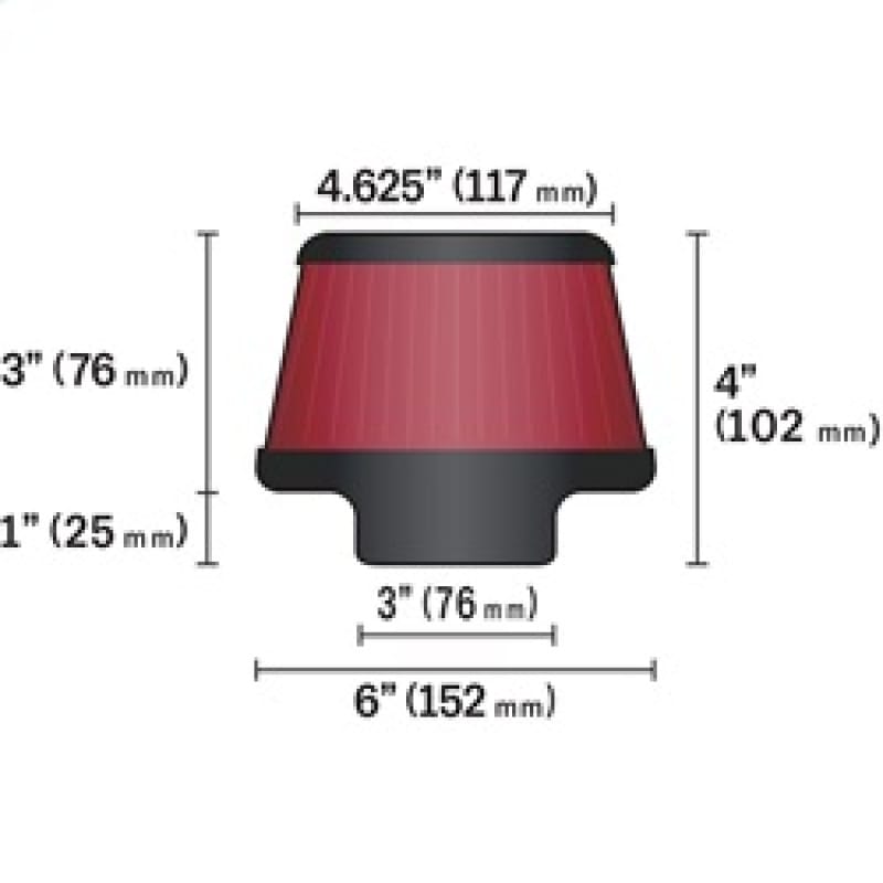 K&N Universal Round Clamp-On Air Filter 3in Flange ID x 6in Base OD x 4.625in Top OD x 3in Height thumbnail 4