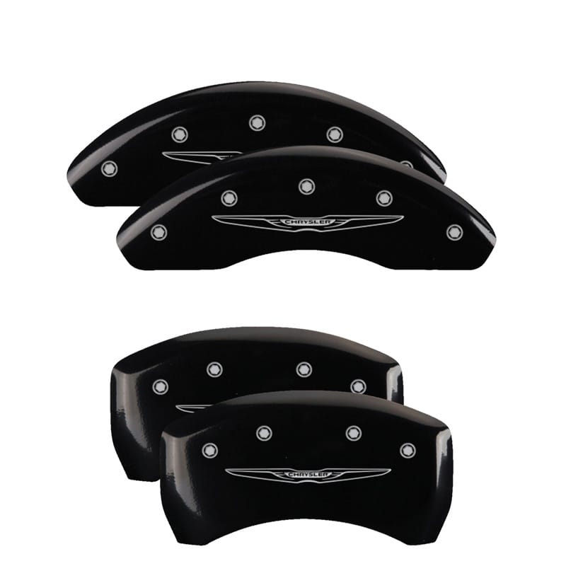 MGP 4 Caliper Covers Engraved Front & Rear Style 2/Chrysler Wing Black finish silver ch - 32022SCW2BK