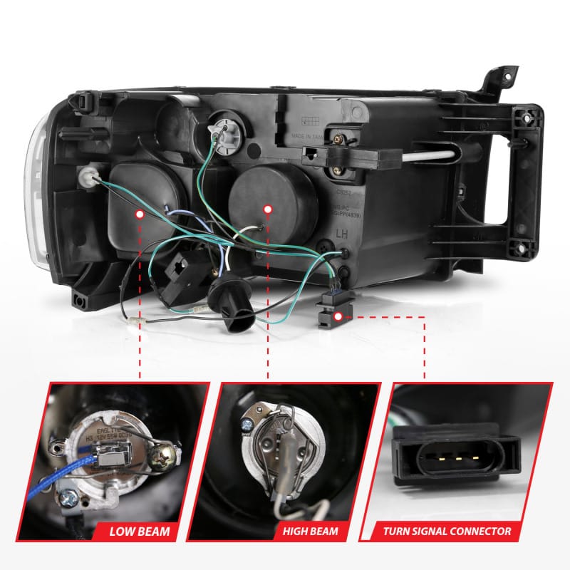 ANZO 2002-2005 Dodge Ram 1500 Projector Headlights w/ Halo Black Clear Amber thumbnail 6