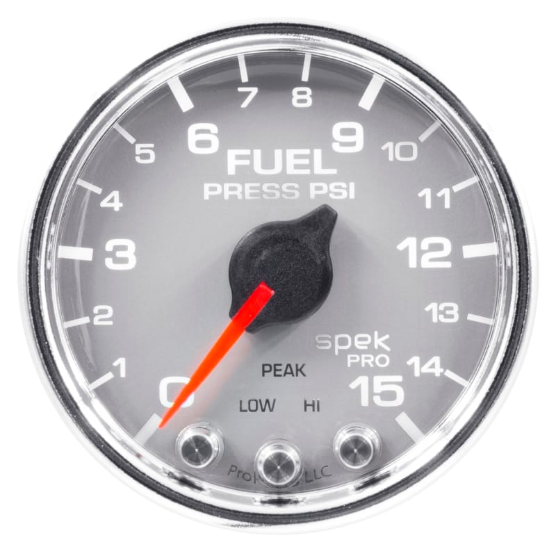 Autometer Spek-Pro Gauge Fuel Press 2 1/16in 15psi Stepper Motor W/Peak & Warn Slvr/Chrm - P31521 thumbnail 3