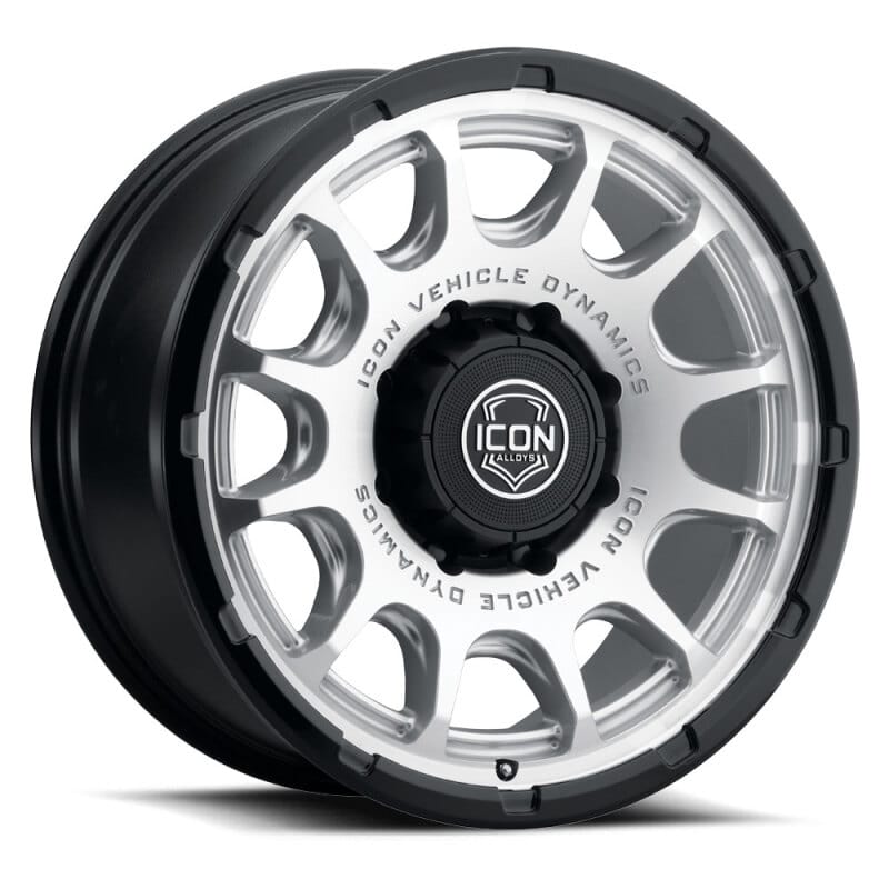 ICON Alloys Rancho 20x9 / 8x6.5 / 12mm / 5.5in BS Silver MACH w/ Gloss Black Lip