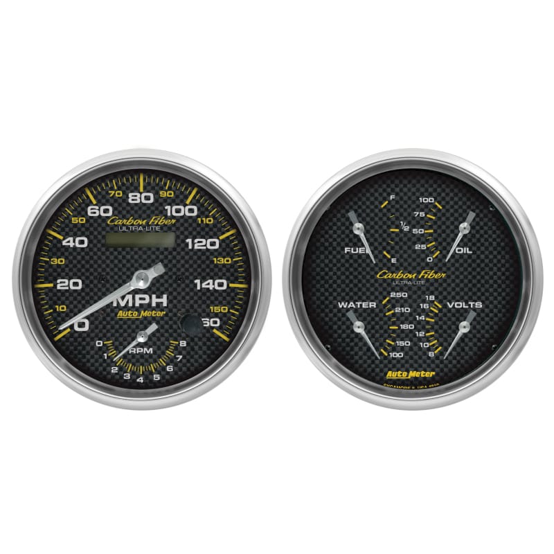 Autometer Carbon Fiber Gauge Kit 2pc Quad & Tach/Speedo 5in.