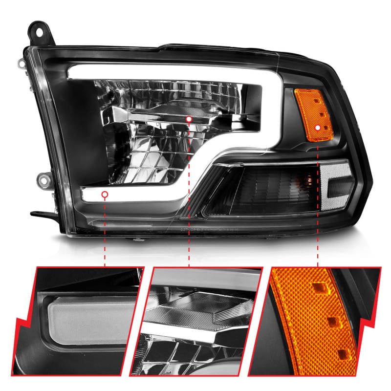 ANZO 2009-2020 Dodge Ram 1500 Full LED Square Projector Headlights w/ Chrome Housing Black Amber thumbnail 4