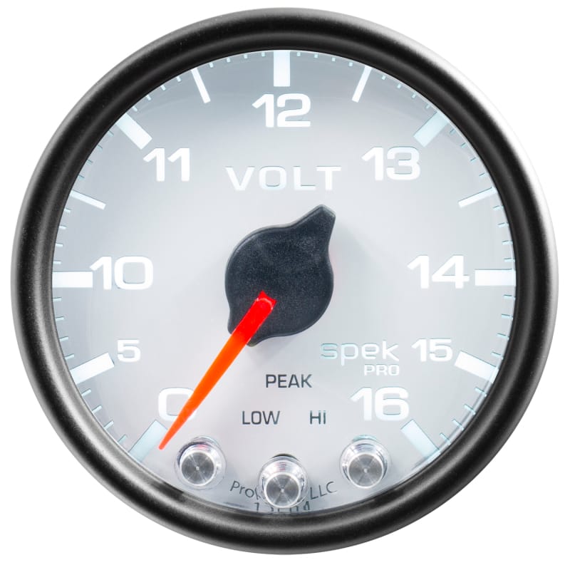 Autometer Spek-Pro Gauge Voltmeter 2 1/16in 16V Stepper Motor W/Peak & Warn Wht/Blk - P34412 thumbnail 3