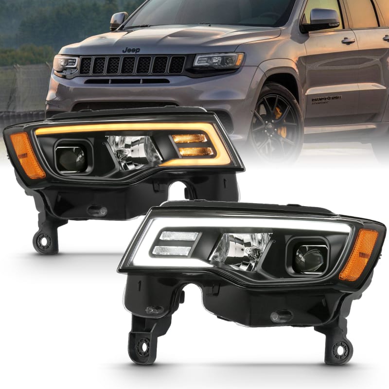 ANZO 2017-2018 Jeep Grand Cherokee Projector Headlights w/ Plank Style Switchback - Black w/ Amber thumbnail 4
