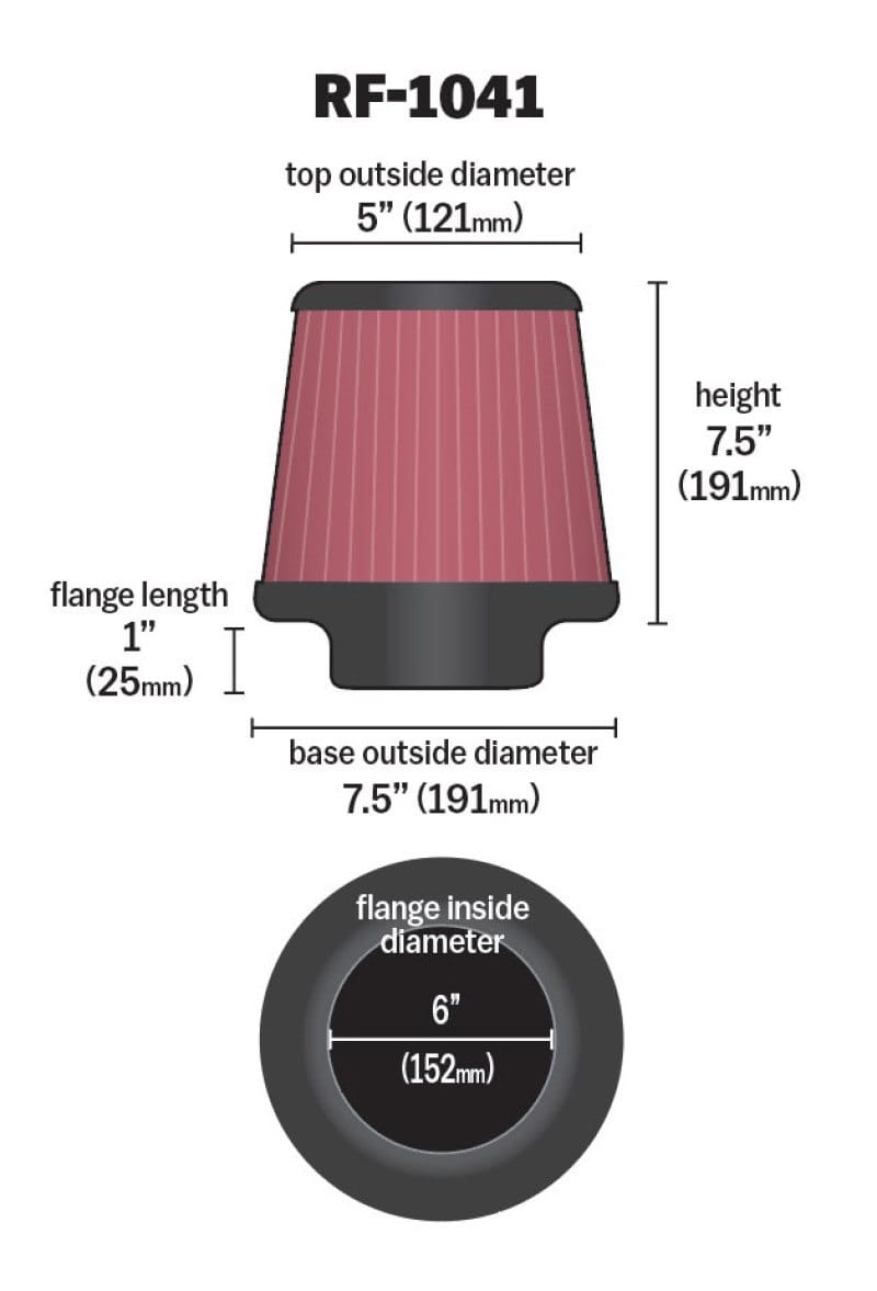 K&N Round Tapered Universal Air Filter 6 inch Flange 7 1/2 inch Base 5 inch Top 7 1/2 inch Height thumbnail 3