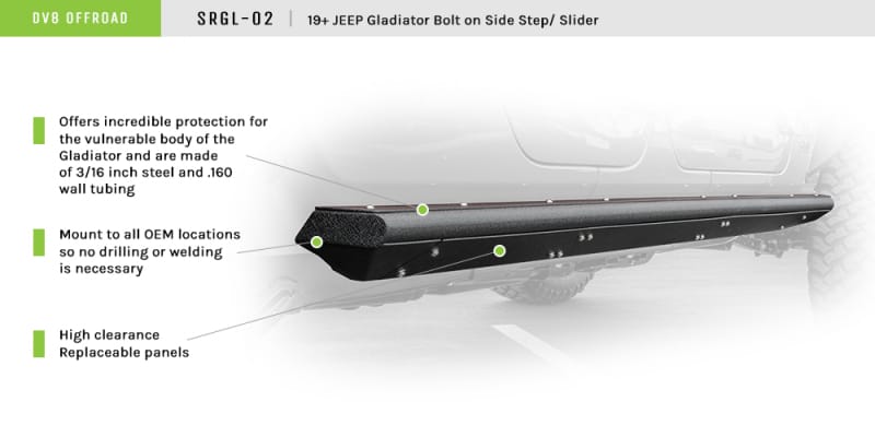DV8 Offroad 2019+ Jeep Gladiator Side Step/Sliders thumbnail 2