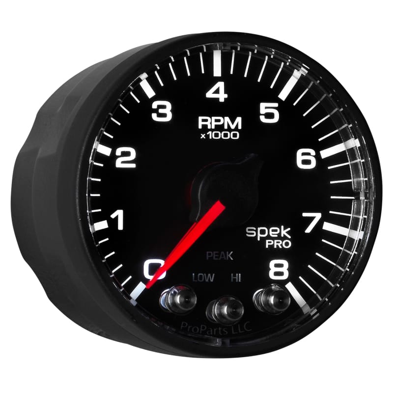 Autometer Spek-Pro Black 2 1/16 inch 8K RPM Tach w/ Shift Light and Peak Memory thumbnail 8