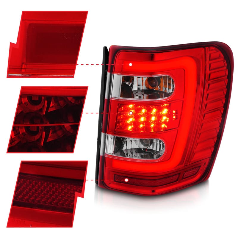 ANZO 1999-2004 Jeep Grand Cherokee LED Tail Lights w/ Light Bar Chrome Housing Red/Clear Lens thumbnail 4