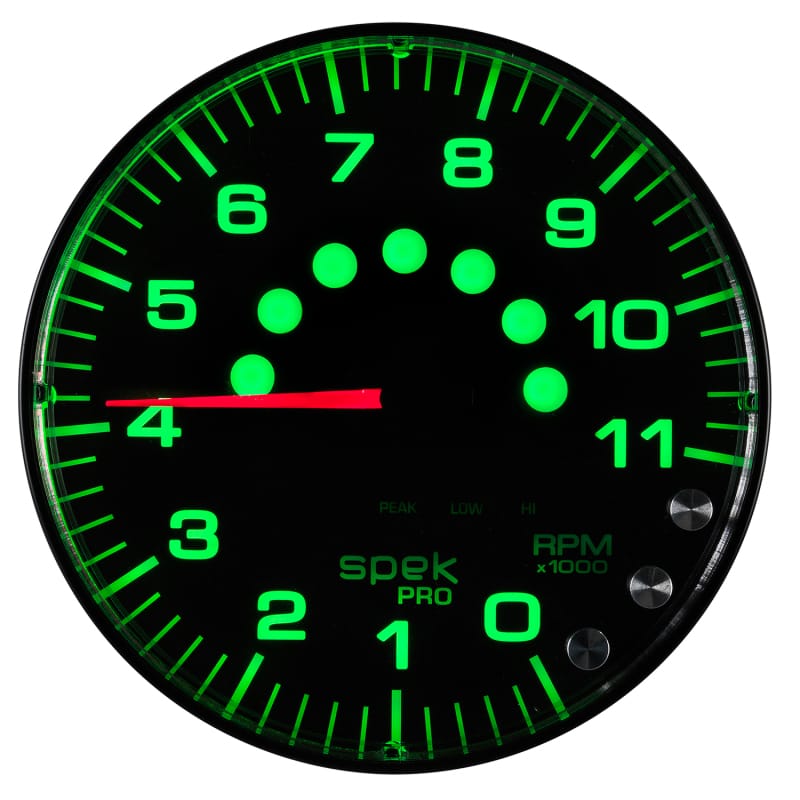 Autometer Spek-Pro Gauge Tachometer 5in 11K Rpm W/Shift Light & Peak Mem Black/Black - P239328 thumbnail 4