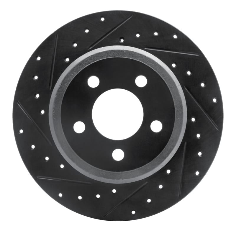 R1 05-23 Chrysler 300 Rear Left Drilled & Slotted Black Brake Rotor - 633-39016L
