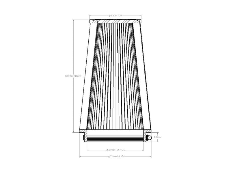 aFe POWER Universal Clamp-On Air Filter w/ D2 Dura-Dry Media - 6in F x 7.5in B x 5.5in T x 12in H thumbnail 4