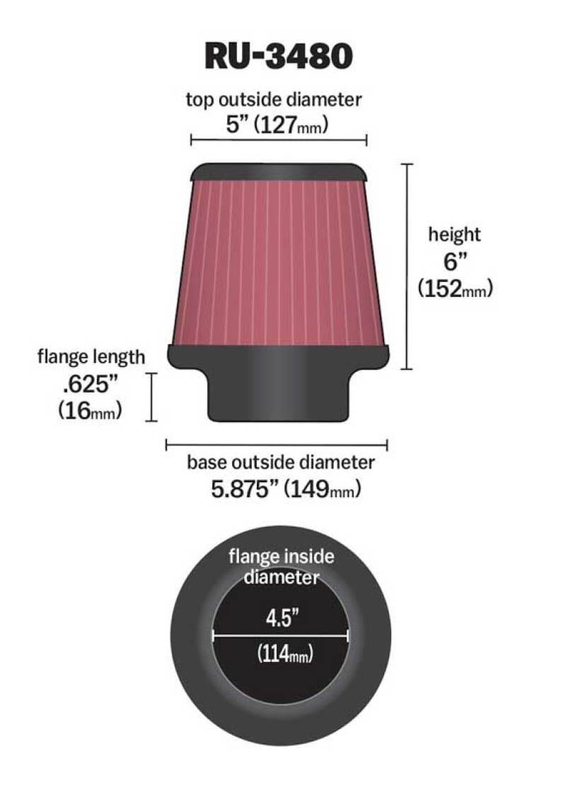 K&N Universal Rubber Filter 4 1/2 inch FLG / 5 7/8 inch Base / 5 inch Top / 6 inch Height thumbnail 2