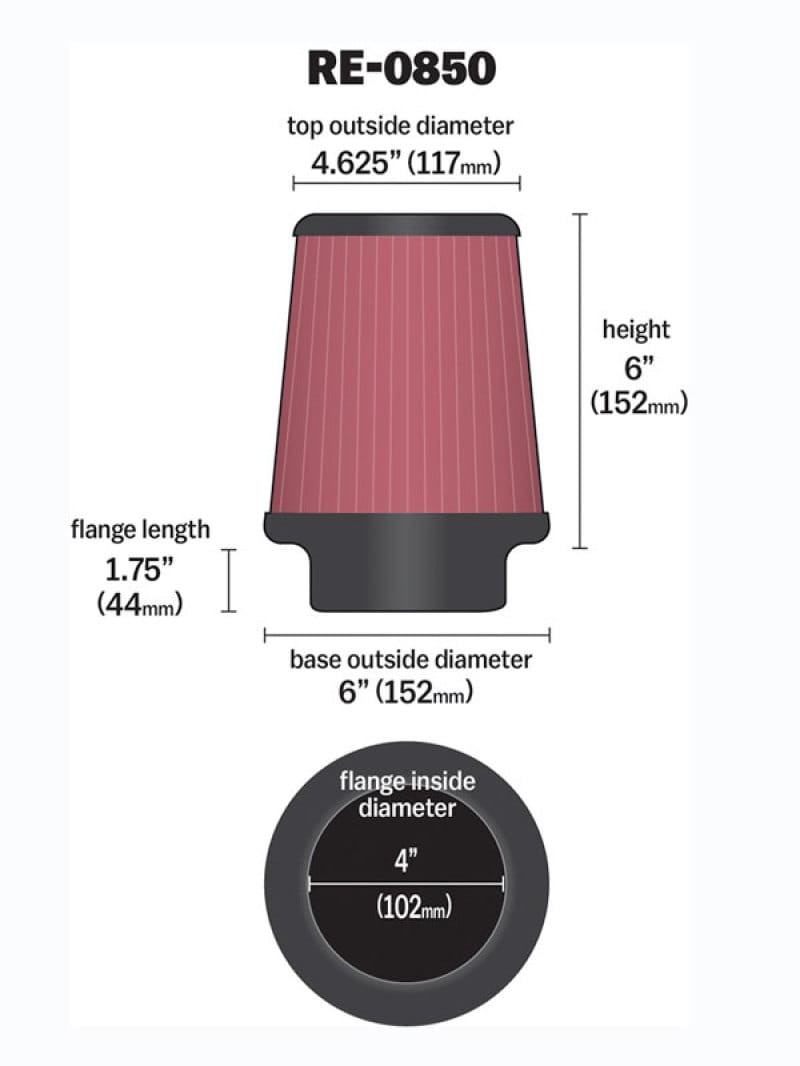 K&N Universal Air Filter (4in. Flange / 6in. Base OD / 4-5/8in. Top OD / 6in. Height) thumbnail 4