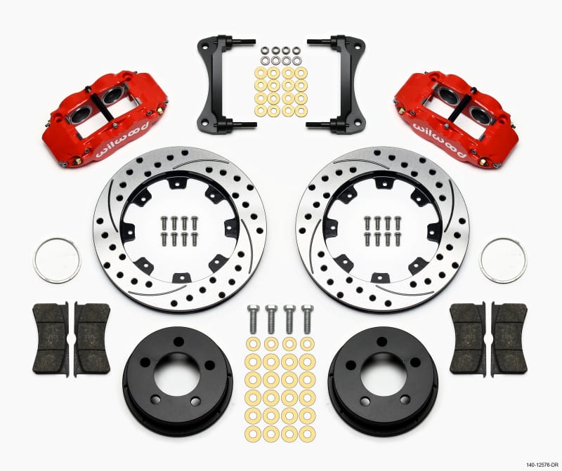 Wilwood Narrow Superlite 4R Front Kit 12.19in Drilled Red 87-89 Jeep YJ - 140-12576-DR