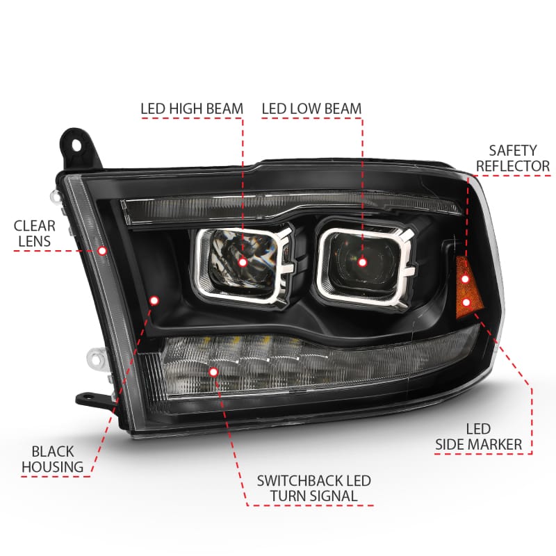 ANZO 2009-2018 Dodge Ram 1500 Led Projector Plank Style Switchback H.L Halo Black Amber (OE Style) thumbnail 5