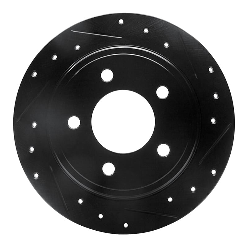 R1 93-04 Chrysler LHS Rear Right Drilled & Slotted Black Brake Rotor